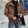 Elegant Solid Brown Coat Men's Spring Autumn High-end Loose Lapel Plush Top Winter Zipper