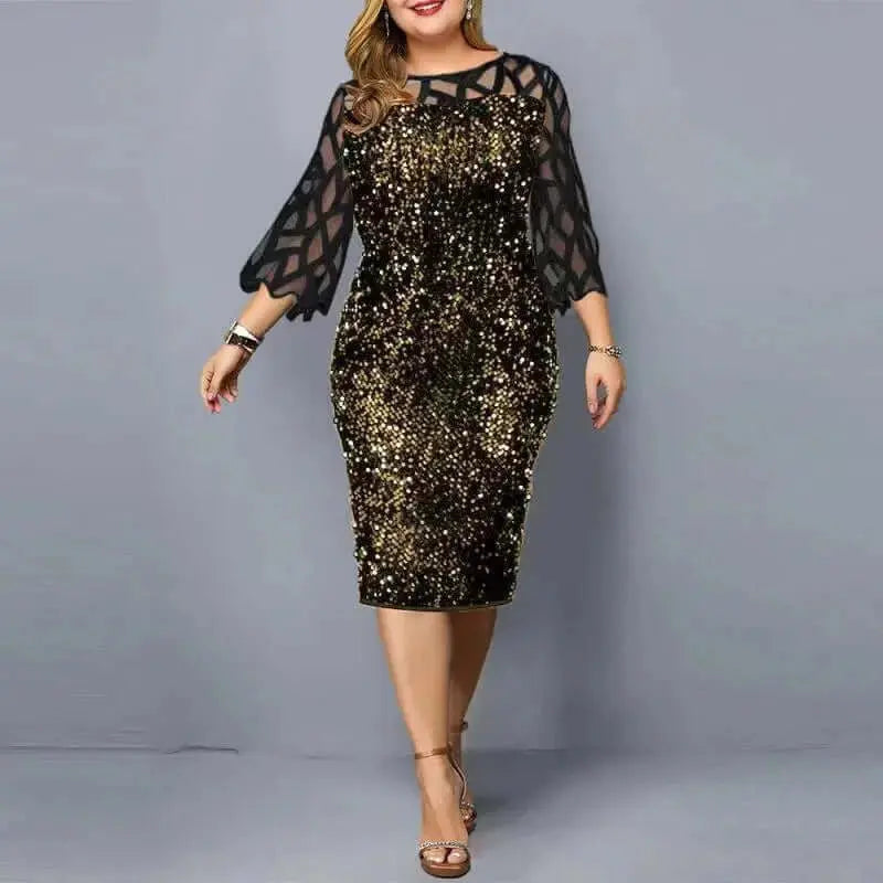 Elegant Sequin Plus Size 4XL 5XL Women Midi Dress