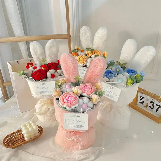 echo-friendly Finished Crochet Knitted Flowers Bouquet Cute Rose For Gift and Decor