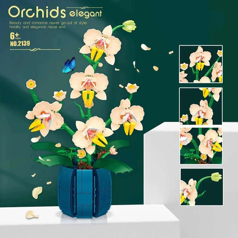 eco-freindly Orchid Building Blocks - Romantic Flower Bouquet Model for Kids Girls Gift