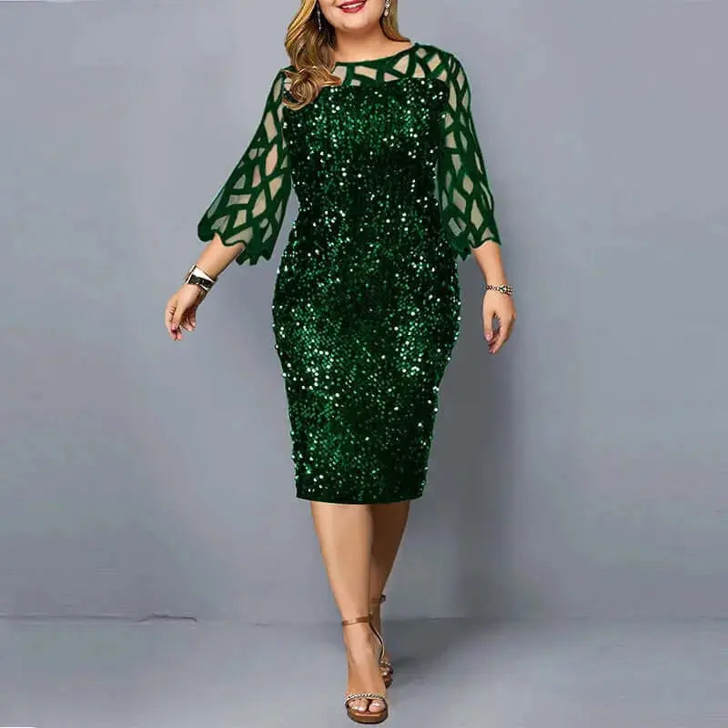 Elegant Sequin Plus Size 4XL 5XL Women Midi Dress