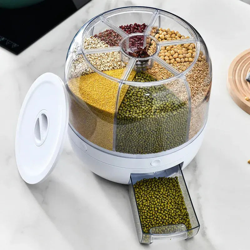 eco-friendly 360 Degree Rotating Rice Dispenser Sealed Dry Cereal Grain Bucket Dispenser Moisture-proof Kitchen Food Container Storage Box