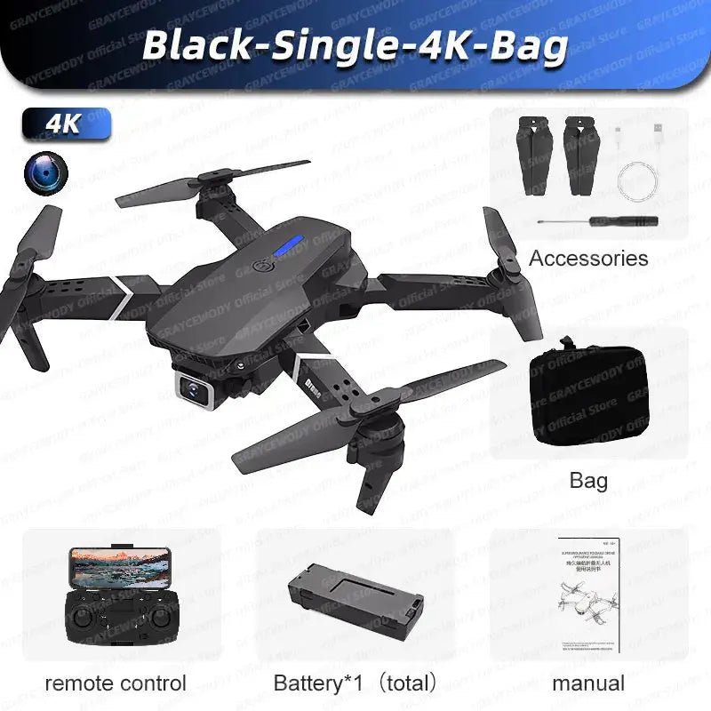 New RC 4K Professional Drone With 1080P Wide Angle Dual  Camera GRAYCEWODY Official Store