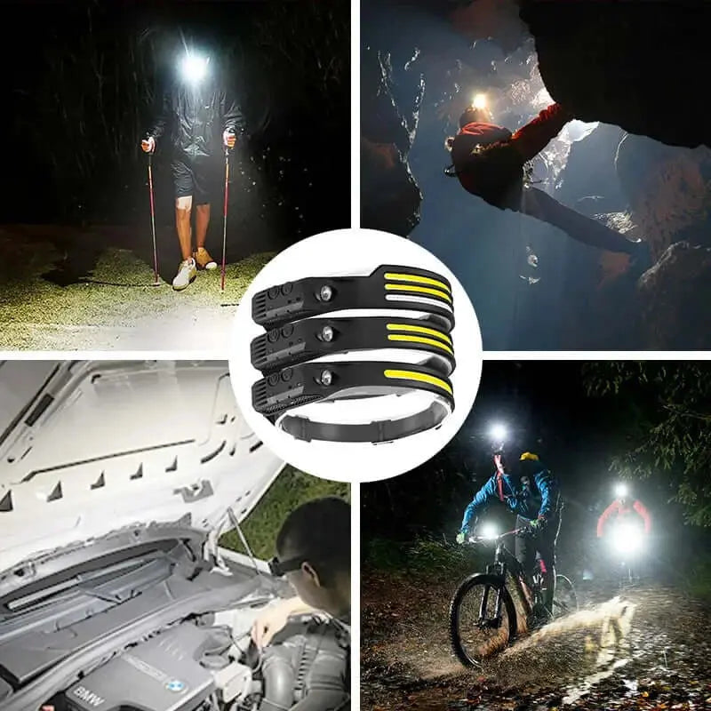 Eco=friendly Induction Headlamp COB LED Sensor Head Lamp Built-in Battery Flashlight USB Rechargeable Head Torch 5 Lighting Modes Headlight