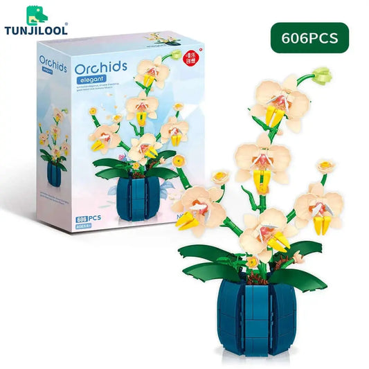 eco-freindly Orchid Building Blocks - Romantic Flower Bouquet Model for Kids Girls Gift