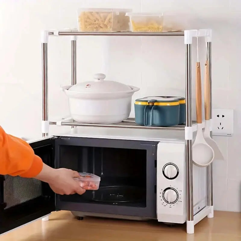1 set Adjustable Stainless Steel Microwave Oven Shelf - Detachable Rack for Kitchen
