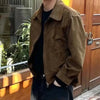 Elegant Solid Brown Coat Men's Spring Autumn High-end Loose Lapel Plush Top Winter Zipper