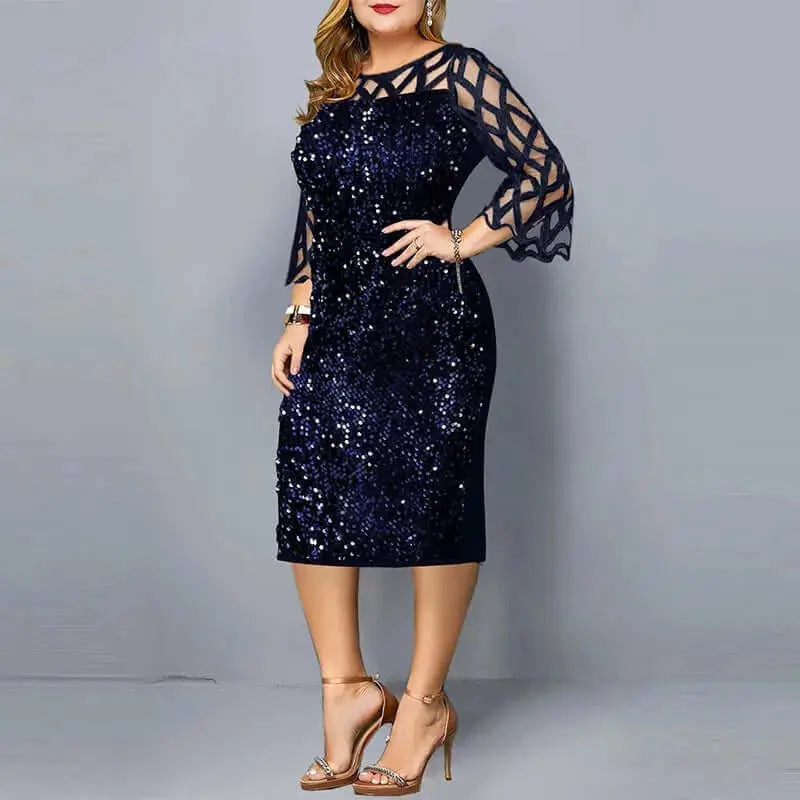 Elegant Sequin Plus Size 4XL 5XL Women Midi Dress