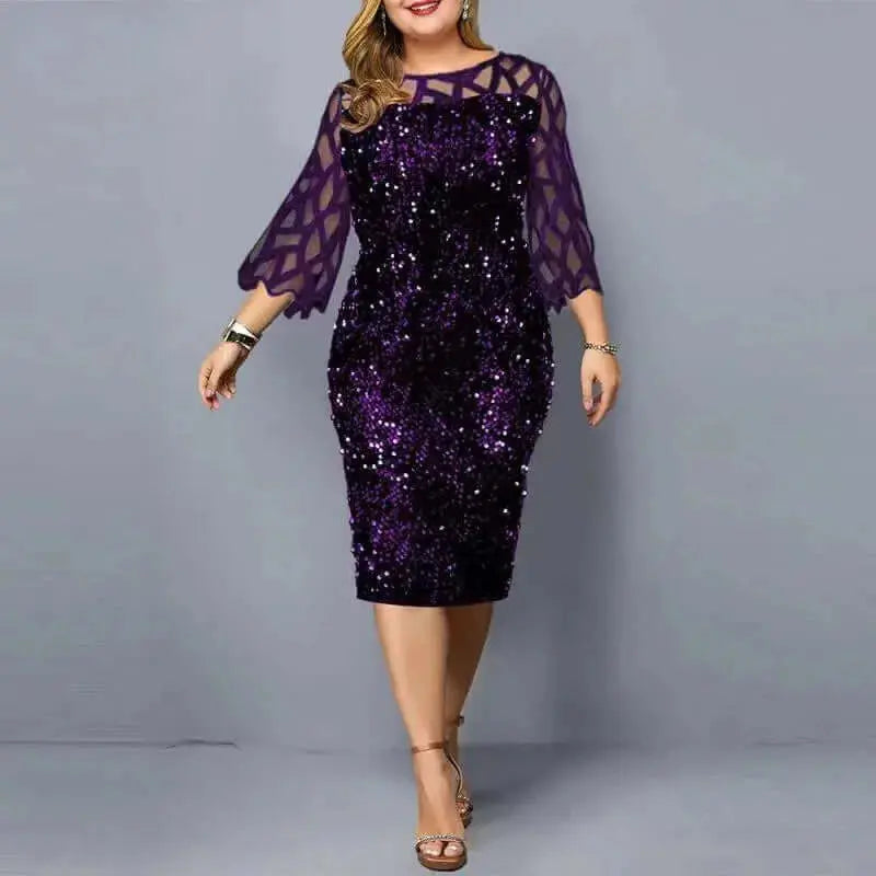 Elegant Sequin Plus Size 4XL 5XL Women Midi Dress