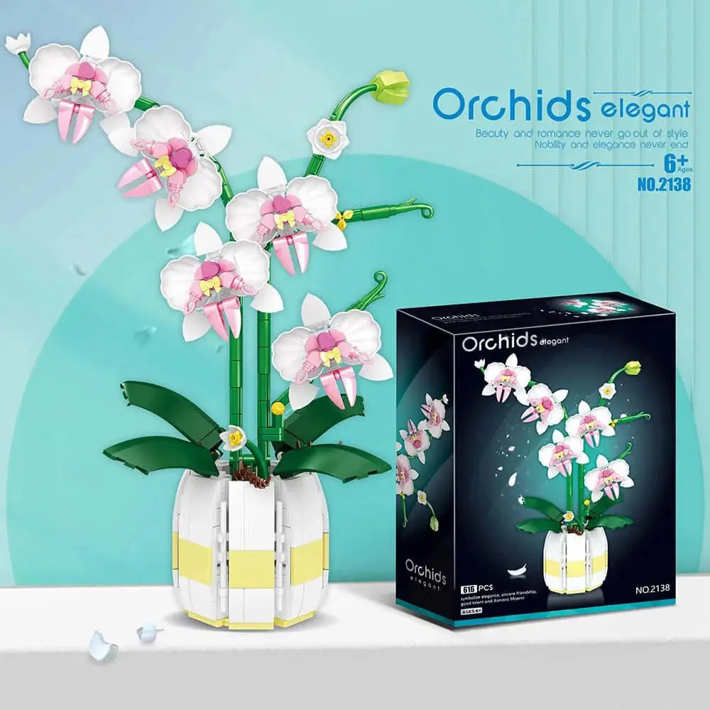 eco-freindly Orchid Building Blocks - Romantic Flower Bouquet Model for Kids Girls Gift