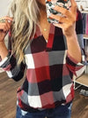 Plus Size Women Autumn Plaid Check V Neck Blouse Shirt